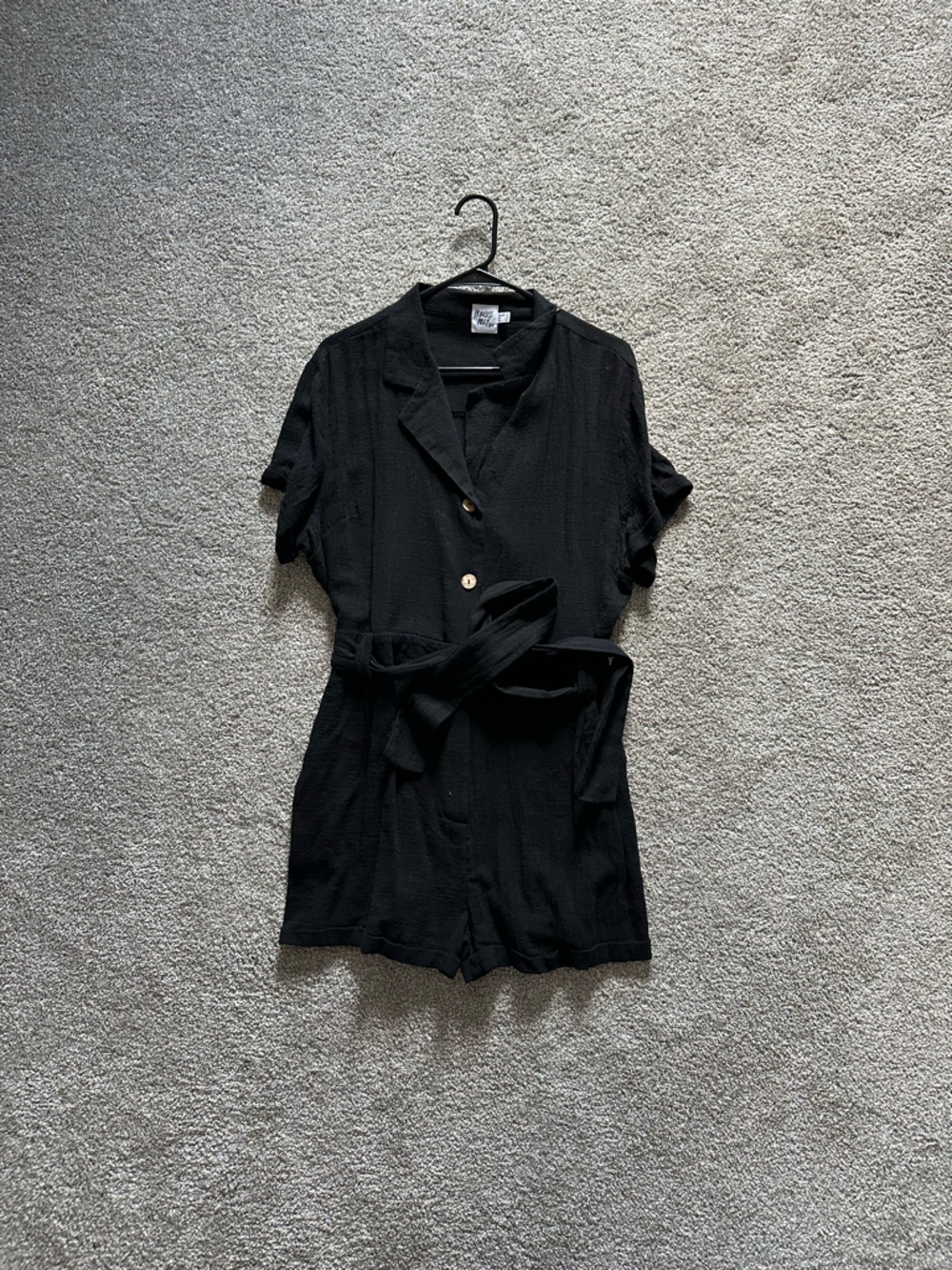 Princess Polly Black Short-Sleeve Button Front Romper with Waist Tie
